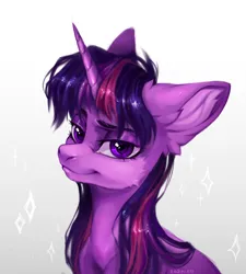 Size: 1348x1500 | Tagged: safe, artist:rozmed, derpibooru import, twilight sparkle, pony, unicorn, g4, bust, cheek fluff, ear fluff, female, horn, image, jpeg, lidded eyes, looking at you, mare, sitting, smiling, smirk, solo, sparkles, unicorn twilight