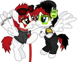 Size: 1738x1412 | Tagged: safe, artist:lightningbolt, derpibooru import, ponified, pegasus, pony, .svg available, angry, awsten knight, clothes, collar, crossed hooves, derpibooru exclusive, duo, dyed mane, dyed tail, earmuffs, feather ring, fingerless gloves, flying, frown, gloves, grin, heterochromia, image, jewelry, leash, lidded eyes, long sleeves, looking at each other, looking at someone, makeup, male, necklace, overalls, png, ring, self paradox, self ponidox, shirt, show accurate, simple background, smiling, soulsucker, spread wings, st*rfucker, stallion, sunglasses, sunglasses on head, t-shirt, tail, transparent background, undershirt, vector, waterparks, wing ring, wings