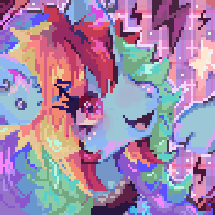 Size: 440x440 | Tagged: safe, artist:brila, derpibooru import, part of a set, rainbow dash, pony, g4, bust, choker, digital art, ear piercing, eyeshadow, female, icon, image, makeup, mare, open mouth, piercing, pixel art, png, portrait, smiling