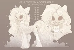 Size: 2000x1350 | Tagged: safe, artist:avroras_world, derpibooru import, oc, unofficial characters only, butterfly, earth pony, ghost, ghost pony, insect, pony, undead, adoptable, female, image, lace, mare, png, skull, solo, watermark