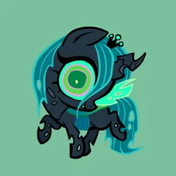 Size: 2048x2048 | Tagged: safe, artist:janegumball, derpibooru import, queen chrysalis, changeling, changeling queen, g4, big eyes, chibi, female, green background, green sclera, image, looking at you, png, simple background, smiling, smiling at you, solo, standing on two hooves, turned head