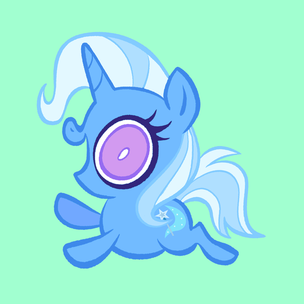 Size: 2048x2048 | Tagged: safe, artist:janegumball, derpibooru import, trixie, pony, unicorn, g4, big eyes, chibi, female, green background, horn, image, mare, open mouth, open smile, png, simple background, smiling, solo, white pupils