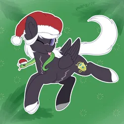 Size: 1500x1500 | Tagged: safe, artist:maravor, derpibooru import, oc, oc:cinder bolt, pegasus, pony, snake, christmas, female, hat, holiday, image, mare, one eye closed, png, santa hat, scar, solo, tongue out, wink