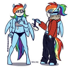 Size: 1932x1878 | Tagged: safe, artist:lrusu, derpibooru import, rainbow dash, anthro, pegasus, g4, bandage, commission, doppelganger, hockey mask, image, mask, png, solo