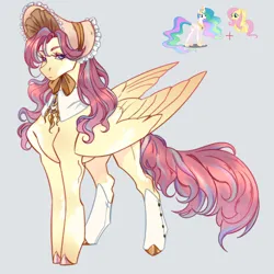 Size: 2000x2000 | Tagged: safe, artist:adaodeus, derpibooru import, fluttershy, princess celestia, oc, oc:honey rose, pegasus, pony, g4, female, fusion, fusion:fluttershy, fusion:princess celestia, hat, image, mare, png