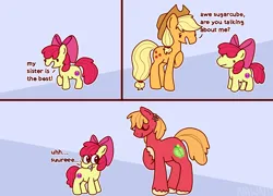 Size: 2466x1779 | Tagged: safe, artist:nawnii, derpibooru import, apple bloom, applejack, big macintosh, earth pony, pony, g4, :v, apple siblings, apple sisters, bow, brother and sister, comic, crossdressing, cutie mark, dialogue, female, filly, flower, flower in hair, foal, hair bow, image, mare, missing accessory, misspelling, mouthpiece, orchard blossom, png, politics, siblings, simple background, sisters, smiling, the cmc's cutie marks, trans big macintosh, trans female, transgender, trio