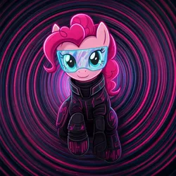 Size: 1024x1024 | Tagged: safe, ai content, generator:google imagen 3.0, machine learning generated, nightcafe ai, pinkie pie, cyberpunk, image, jpeg, music, ninja