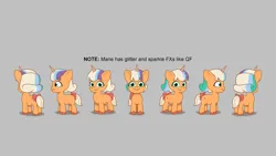 Size: 4096x2304 | Tagged: safe, derpibooru import, pony, unicorn, g5, my little pony: tell your tale, leak, spoiler:g5, spoiler:my little pony: tell your tale, spoiler:tyts02e32, alternate hairstyle, cyan eyes, female, filly, foal, horn, image, lil critter workshop, magic mirror (episode), mare, orange coat, peach fizz, pippsqueaks, png, sparkles, sparkly mane, tail, three toned mane, three toned tail, turnaround, unshorn fetlocks