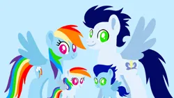 Size: 1280x720 | Tagged: safe, artist:mlplary6, derpibooru import, rainbow dash, soarin', oc, oc:blue skies, oc:speedy dash, pegasus, pony, g4, colt, female, filly, foal, image, jpeg, male, mare, offspring, parent:rainbow dash, parent:soarin', parents:soarindash, shipping, siblings, soarindash, stallion, straight, twins