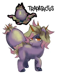 Size: 450x600 | Tagged: safe, artist:wtfponytime, derpibooru import, ponified, alien, alien pony, original species, plant pony, pony, chubby, colored hooves, crossover, deep rock galactic, female, furless, hooves, horn, image, mare, multiple horns, plant, png, solo, trapatactus, tricorn