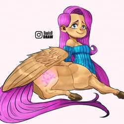 Size: 1080x1080 | Tagged: safe, artist:littledan-art, derpibooru import, part of a set, fluttershy, centaur, human, taur, g4, centaurified, centaurshy, female, glowing cutie mark, humanized, image, jpeg, looking at you, lying down, pegataur, pony coloring, signature, simple background, smiling, smiling at you, solo, species swap, white background, wings