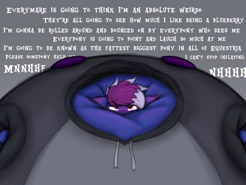 Size: 4000x3000 | Tagged: suggestive, artist:aaatheballoon, derpibooru import, oc, oc:aaaaaaaaaaa, bat pony, blueberry inflation, embarrassed, eyes rolling back, flustered, image, inflation, jpeg, spherical inflation, text