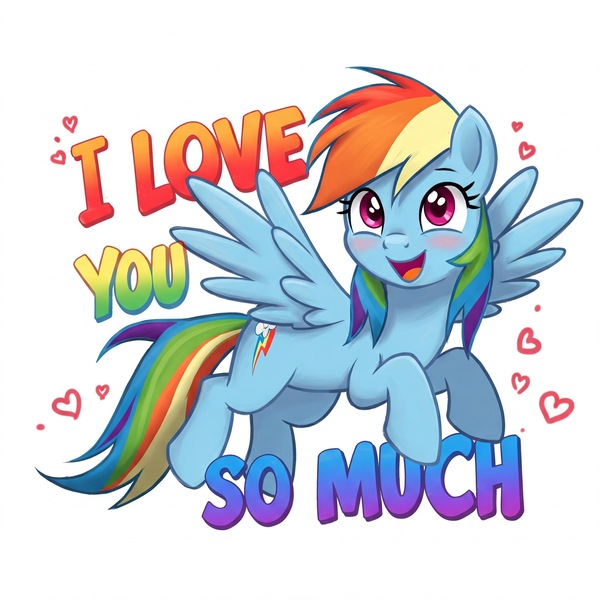 Size: 2048x2048 | Tagged: safe, artist:imcute778, derpibooru import, rainbow dash, pegasus, pony, g4, blushing, female, happy, heart, i love you, image, jpeg, simple background, solo, white background