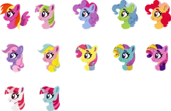 Size: 1280x832 | Tagged: safe, artist:shadowbluebrownine, derpibooru import, daisy dreams, dewdrop dazzle, feathermay, honeybelle, lulu luck, pudding pie, ribbon heart, snowcatcher, star swirl, stardash, tealove, earth pony, pegasus, unicorn, g4, bust, horn, image, png, portrait, rainbow flash (g4), simple background, transparent background