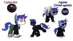 Size: 1920x1098 | Tagged: safe, artist:xxduncandonutxx, derpibooru import, oc, ponified, unofficial characters only, earth pony, pegasus, pony, robot, robot pony, unicorn, agent, clothes, horn, image, png, roblox, roboticization, suit, sunglasses