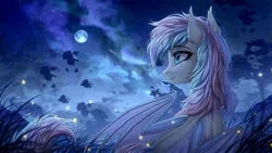 Size: 2048x1152 | Tagged: safe, artist:hakaina, ponerpics import, oc, unofficial characters only, bat pony, pony, bat pony oc, bat wings, female, image, jpeg, mare, night, wings