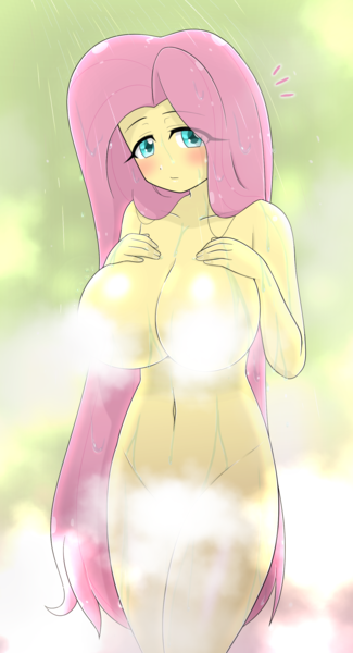 Size: 1419x2623 | Tagged: suggestive, artist:batipin, derpibooru import, part of a set, fluttershy, human, equestria girls, g4, belly button, big breasts, blurry background, blushing, breasts, busty fluttershy, censored, complete nudity, curvy, embarrassed, embarrassed nude exposure, eye clipping through hair, eyebrows visible through hair, hands on breasts, hourglass figure, image, implied offscreen character, long hair, looking at you, nudity, png, pubis, shower, showering, standing, steam, steam censor, strategically covered, water, wet, wet hair