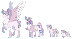 Size: 2589x1416 | Tagged: safe, artist:baylard, derpibooru import, princess flurry heart, alicorn, pony, g4, age progression, alternate design, baby, baby pony, female, filly, filly flurry heart, image, mare, older, older flurry heart, png, simple background, solo, twitterina design, white background