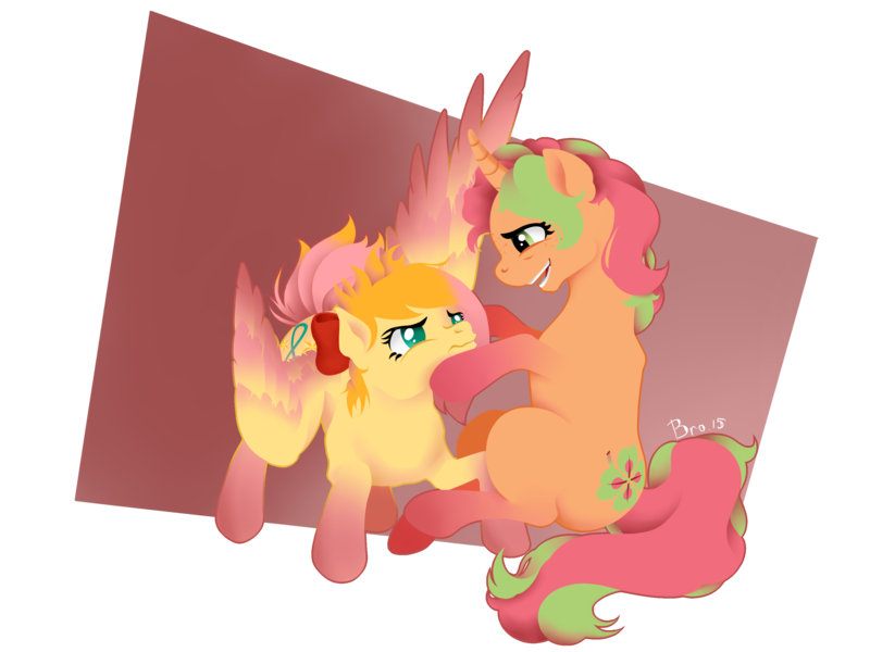 Size: 3000x2250 | Tagged: safe, artist:lazyeva, derpibooru import, oc, unofficial characters only, pegasus, pony, unicorn, abstract background, annoyed, bow, colored wings, colored wingtips, curved horn, duo, female, hair bow, horn, image, mare, png, siblings, simple background, sisters, transparent background, wings