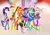 Size: 2400x1700 | Tagged: safe, artist:[mlp] harmony, derpibooru import, applejack, fluttershy, pinkie pie, rainbow dash, rarity, spike, sunset shimmer, twilight sparkle, vinyl scratch, dog, human, equestria girls, g4, bassmobile, digital art, drums, eyes closed, female, hairpin, high res, humane five, humane seven, humane six, image, keytar, male, microphone, musical instrument, my little pony equestria girls: rainbow rocks, png, ponied up, rainbow, rainbow rocks 10th anniversary, red sky, side by side, signature, singing, spike the dog, tambourine, vinyl's glasses, welcome to the show