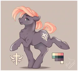 Size: 2240x2040 | Tagged: safe, artist:lazyeva, derpibooru import, oc, unofficial characters only, earth pony, pony, brown background, chest fluff, female, image, jpeg, mare, reference sheet, simple background, smiling, solo