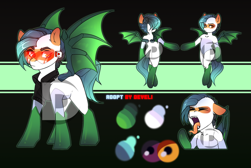 Size: 3000x2005 | Tagged: safe, artist:dusteres, derpibooru import, oc, unofficial characters only, bat pony, pony, adoptable, clothes, fangs, forked tongue, image, long tongue, male, png, reference sheet, shirt, socks, solo, stallion, tongue out, visor, watermark