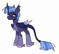 Size: 2112x1952 | Tagged: safe, artist:onionpwder, derpibooru import, oc, unofficial characters only, alicorn, pony, g4, adult blank flank, alicorn oc, blank flank, blue mane, blue tail, chest fluff, cloven hooves, coat markings, colored hooves, colored tail, colored wings, curved horn, ear tufts, eye markings, facial markings, fangs, fetlock tuft, folded wings, frown, glasses, gradient wings, hooves, horn, hybrid wings, image, jpeg, leonine tail, long tail, looking back, magical lesbian spawn, narrowed eyes, next generation, offspring, parent:princess luna, parent:twilight sparkle, parents:twiluna, pink eyes, pink hooves, purple coat, purple tail, purple wings, smiling, socks (coat marking), solo, standing, straight mane, straight tail, tail, thin tail, three quarter view, three toned mane, three toned tail, unicorn horn, wings