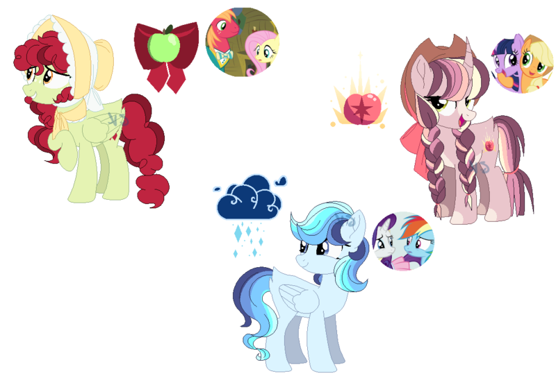 Size: 1158x804 | Tagged: safe, artist:velocityspell, derpibooru import, applejack, big macintosh, fluttershy, rainbow dash, rarity, twilight sparkle, oc, unnamed oc, earth pony, pegasus, pony, unicorn, g4, base used, bonnet, cowboy hat, cutie mark, female, fluttermac, folded wings, hat, horn, image, lesbian, magical lesbian spawn, male, mare, mare oc, offspring, parent:applejack, parent:big macintosh, parent:fluttershy, parent:rainbow dash, parent:rarity, parent:twilight sparkle, parents:fluttermac, parents:raridash, parents:twijack, pegasus oc, png, screencap reference, ship:raridash, ship:twijack, shipping, simple background, straight, transparent background, trio, unicorn oc, wings