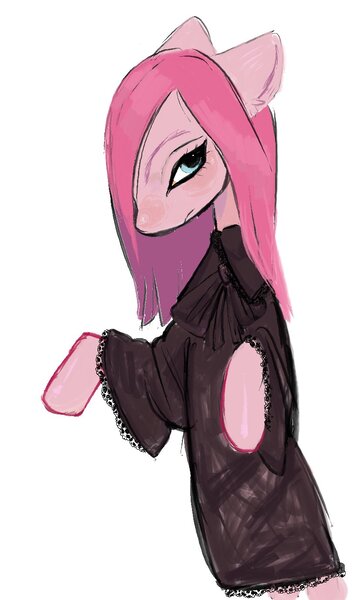 Size: 827x1377 | Tagged: safe, artist:calmstate2, derpibooru import, pinkie pie, earth pony, pony, g4, clothes, female, goth, hair over one eye, image, jpeg, mare, pinkamena diane pie, simple background, solo, white background