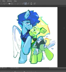 Size: 811x884 | Tagged: safe, artist:neexsa_, derpibooru import, ponified, earth pony, pegasus, pony, art program in frame, clothes, duo, female, image, jpeg, lapis lazuli (steven universe), mare, peridot (steven universe), simple background, steven universe, white background, wip