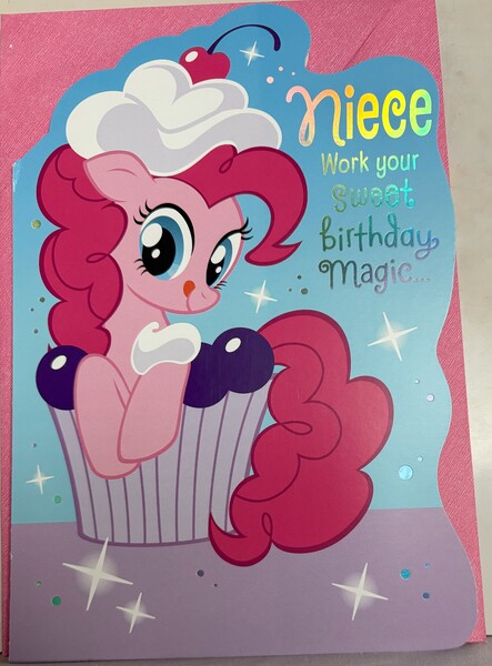 Size: 3319x4499 | Tagged: safe, derpibooru import, pinkie pie, g4, birthday, card, cupcake, food, image, irl, jpeg, merchandise, photo