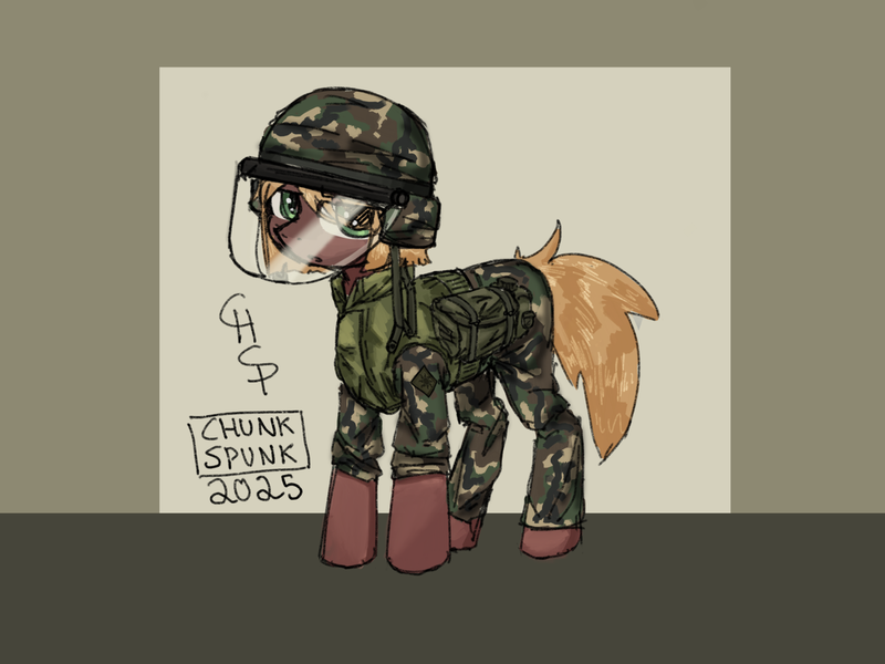 Size: 2048x1536 | Tagged: safe, artist:chunk_spunk, derpibooru import, earth pony, pony, clothes, colored, female, helmet, image, looking at you, mare, military uniform, png, solo, uniform