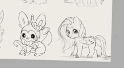 Size: 1528x841 | Tagged: safe, artist:miokomata, derpibooru import, fluttershy, pegasus, pony, sylveon, g4, chibi, cute, freckles, freckleshy, image, jpeg, looking at you, missing cutie mark, monochrome, pokémon, shyabetes, sketch, sketch dump, smiling, smiling at you