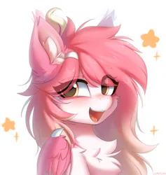 Size: 4046x4268 | Tagged: safe, artist:lunylin, derpibooru import, oc, oc:latandra sweetberry, unofficial characters only, pegasus, pony, cheek fluff, chest fluff, colored eyebrows, colored wings, commission, cute, ear fluff, eye clipping through hair, eyebrows, eyebrows visible through hair, female, folded wings, high res, image, looking at you, mare, ocbetes, open mouth, open smile, pegasus oc, png, simple background, smiling, smiling at you, solo, sparkles, white background, wings