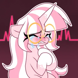 Size: 2000x2000 | Tagged: safe, artist:ladylullabystar, derpibooru import, oc, oc:lady lullaby star, pony, unicorn, crying, female, glasses, horn, image, mare, png, solo