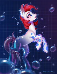 Size: 2550x3300 | Tagged: safe, artist:noemint, derpibooru import, oc, oc:bubblebum, unofficial characters only, earth pony, pony, abstract background, bubble, female, image, mare, png, solo, transformation