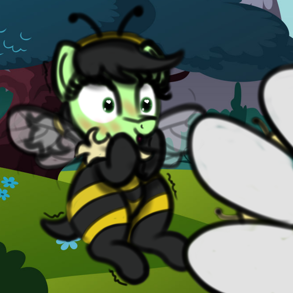 Size: 1200x1200 | Tagged: safe, artist:redcrow32, oc, oc:anonfilly, unofficial characters only, bee, insect, pony, animal costume, bee costume, blushing, clothes, costume, female, filly, floating, happy, image, in memoriam, micro, png, tribute, vibrating