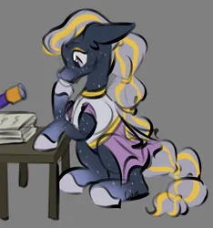 Size: 2020x2160 | Tagged: safe, artist:cupute, derpibooru import, horse, abstract background, black coat, bust, clothed ponies, clothes, colored eyebrows, colored eyelashes, colored sketch, desk, digital art, doodle, ear fluff, ears up, equine, eyeshadow, female, floppy ears, gradient legs, gradient muzzle, gray background, halley (wild manes), hoof over mouth, horseshoes, image, long mane, looking at something, makeup, multicolored hair, paper, photo, png, pondering, poofy mane, portrait, purple eyes, purple hair, shading, simple background, sitting, sketch, solo, speckled, spots, stacked papers, swirls, telescope, thinking, tied mane, wild manes