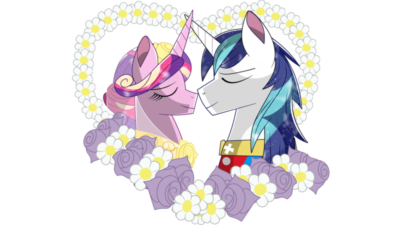 Size: 1920x1080 | Tagged: safe, derpibooru import, princess cadance, shining armor, alicorn, pony, unicorn, a canterlot wedding, g4, female, flower, horn, image, love, male, mare, my little pony, png, stallion