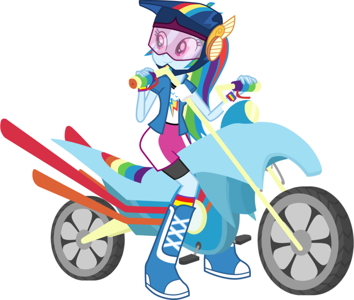 Size: 4125x3500 | Tagged: safe, artist:octosquish7260, derpibooru import, rainbow dash, human, equestria girls, fomo, g4, spoiler:eqg series (season 2), boots, clothes, compression shorts, cutie mark, cutie mark on clothes, female, helmet, image, jacket, motorcycle, my little pony equestria girls: better together, png, rainbow socks, shirt, shoes, simple background, skirt, socks, solo, striped socks, t-shirt, teenager, transparent background, wristband