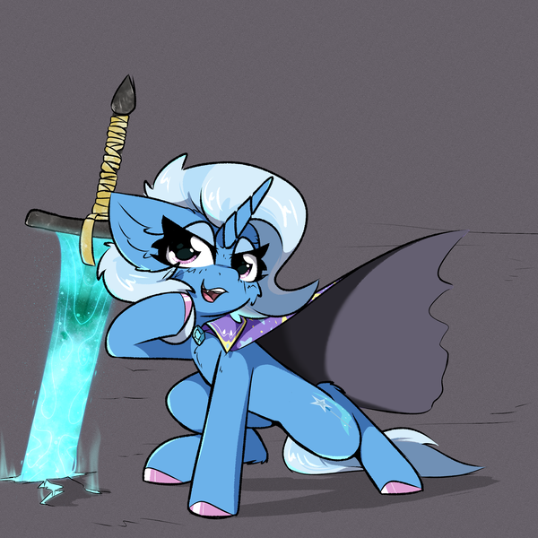 Size: 2000x2000 | Tagged: safe, artist:jubyskylines, derpibooru import, trixie, pony, unicorn, g4, cape, clothes, colored hooves, female, hooves, horn, image, mare, moonlight greatsword, png, solo, trixie's cape