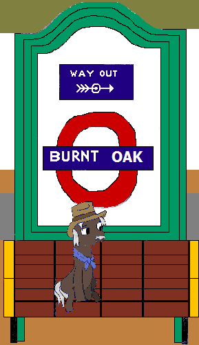 Size: 289x500 | Tagged: safe, artist:ewxep, derpibooru import, burnt oak, earth pony, g4, 1000 hours in ms paint, facial hair, image, male, moustache, namesake, png, pun, sign, sitting, solo, visual pun