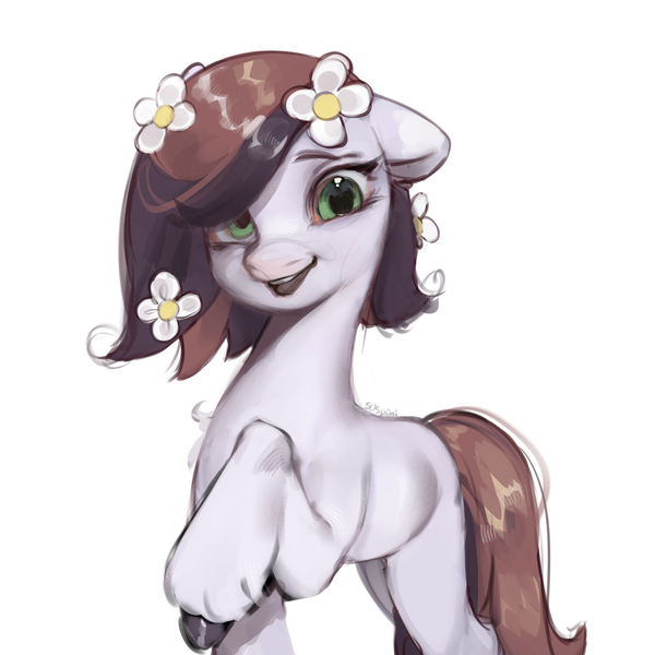 Size: 2048x2048 | Tagged: safe, artist:505p0ni, derpibooru import, oc, unofficial characters only, earth pony, pony, female, flower, flower in hair, image, mare, png, simple background, solo, unshorn fetlocks, white background