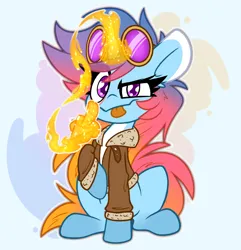 Size: 2108x2188 | Tagged: safe, artist:nekro-led, derpibooru import, oc, oc:sunset skies, unofficial characters only, pony, unicorn, aviator goggles, bomber jacket, clothes, goggles, horn, image, jacket, looking at you, magic, middle finger, png, smug, vulgar