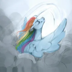 Size: 1440x1440 | Tagged: safe, artist:505p0ni, derpibooru import, rainbow dash, pegasus, pony, g4, cloud, eyes closed, female, flying, image, jpeg, mare, solo