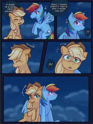 Size: 1536x2048 | Tagged: safe, artist:coffeelyee, derpibooru import, applejack, rainbow dash, earth pony, pegasus, pony, g4, appledash, blushing, female, hug, image, jpeg, lesbian, night, shipping, winghug, wings