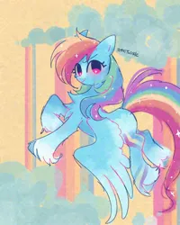 Size: 1638x2048 | Tagged: safe, artist:petaltwinkle, derpibooru import, rainbow dash, pony, g4, adversarial noise, cloud, image, jpeg, solo