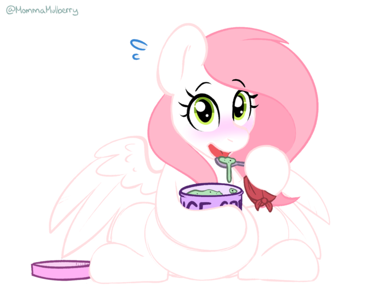 Size: 1280x1040 | Tagged: safe, artist:mulberrytarthorse, artist:polofastter, derpibooru import, oc, oc:sugar morning, unofficial characters only, pegasus, pony, blushing, cute, female, food, ice cream, image, mare, png, simple background, sitting, solo, transparent background