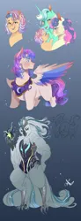 Size: 976x2652 | Tagged: safe, artist:bunnari, derpibooru import, bon bon, lyra heartstrings, sweetie drops, oc, oc:gleaming soar, oc:glucose isomalt, oc:harpy, earth pony, hybrid, pegasus, pony, storm creature, unicorn, g4, bad end au, colored wings, colored wingtips, female, filly, foal, horn, image, interspecies offspring, lesbian, lyrabon, magic, magical lesbian spawn, male, mare, next generation, offspring, parent:bon bon, parent:captain celaeno, parent:flash sentry, parent:lyra heartstrings, parent:storm king, parent:twinkleshine, parents:lyrabon, parents:stormlaeno, parents:twinkleflash, peytral, png, shipping, stallion, wings