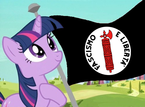 Size: 500x368 | Tagged: safe, editor:dpr, ponerpics import, twilight sparkle, pony, unicorn, altbrony, fascism, fascismo, fascist, fascist italy, female, flag, image, italian, mare, mlpol, nationalism, png